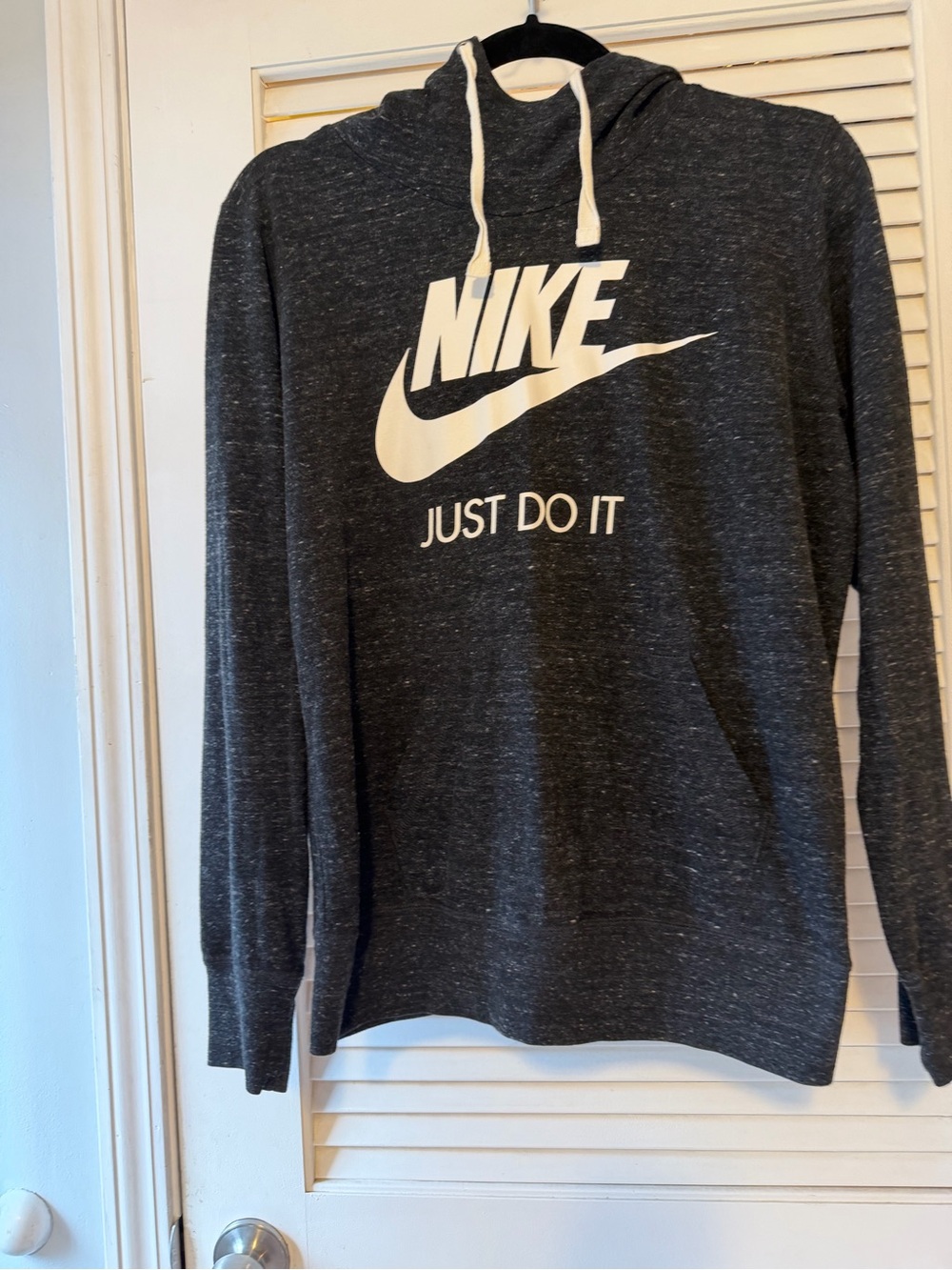 Nike Dark Heather Gray Womens Hoodie with White Swoosh